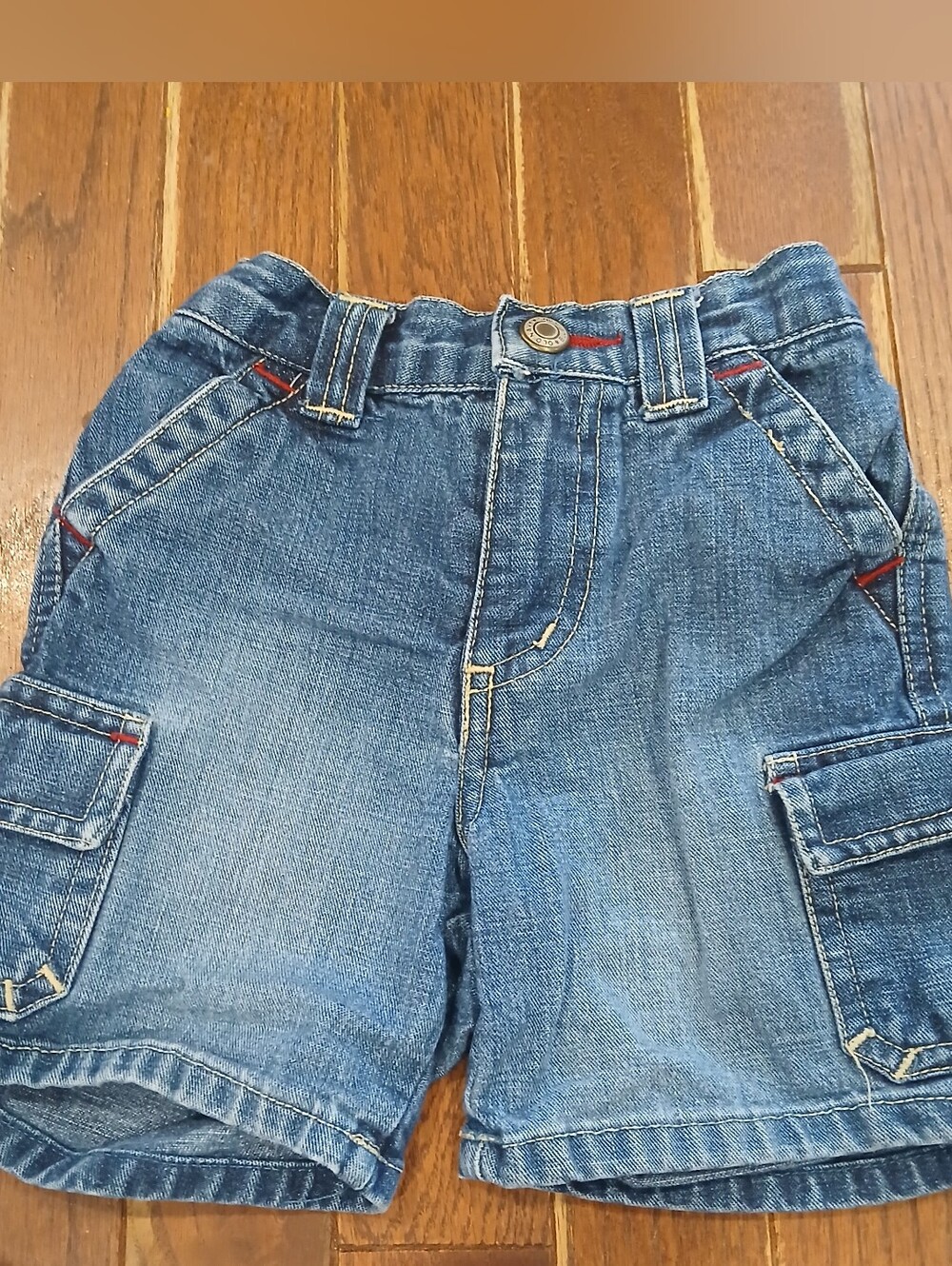 Vintage Old Navy Red-Trim Blue Denim Baby Sz 12 -18 Mon Shorts Summer Y2k